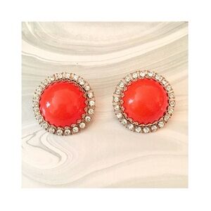 Vintage Orange Bauble Earrings with Rhinestones